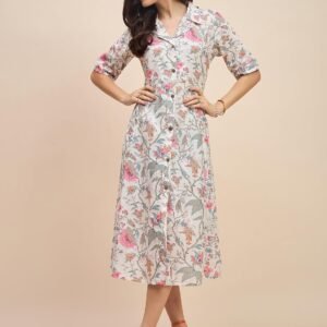 Cotton Shirt Dress for Women || Roll Tab Sleeve & Collared Neck