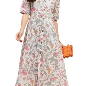 Cotton Shirt Dress for Women || Roll Tab Sleeve & Collared Neck